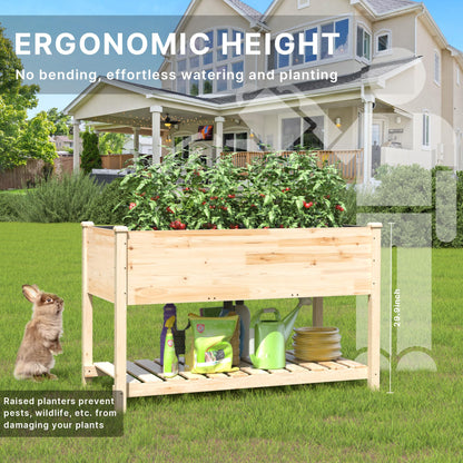 Gotland Raised Garden Bed with Legs, Raised Beds for Gardening with Storage Shelf Bed Liner Drainage Holes, Wooden Planter Raised Beds, Raised Planter Box for Backyard, Patio, Balcony, Natural