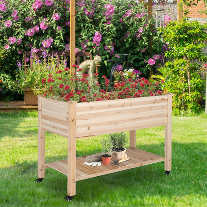 VINGLI 46×22×32 in Raised Garden Bed with Bed Liner, Heavy Duty Wood Elevated Planter with Legs for Vegetables Fruits Potato Onion Flower, Outdoor Sturdy Long Lasting Planter Box Kit (with Wheels)