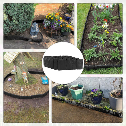 Garden Edging Border NO DIG, with Landscape Edging Anchoring Spikes, Black Stone Effect Plastic Lawn Edging Fencing, Interlocking Yard Lawn Edging for Flower Bed | 16 Ft | 20Pcs | Black |