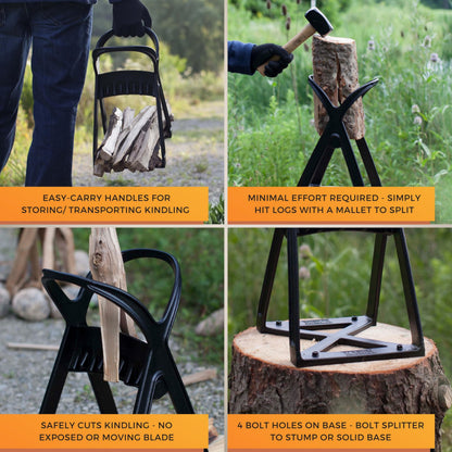 KABIN Kindle Quick Compact Log Splitter - Manual Splitting Tool - Steel Wedge Point Splits Firewood Like A Boss Safely & Easily