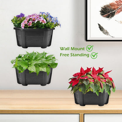 ORIMERC 9.8 inch Wood Imitated Wall Planter Pots for Indoor Plants, Wall Hanging Planters Living Wall Planter Indoor Outdoor Vertical Wall Mounted Planter for Your Green Plants, Dark Coffee (4 Pack)