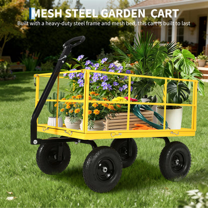 Heavy Duty 1500 Lbs Capacity Mesh Steel Garden Cart Folding Utility Wagon with Removable Sides, Garden Cart on Wheels for Gardening Soil, Tools, and Plant Transport