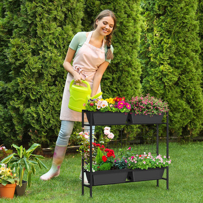 OYEAL Raised Garden Beds Outdoor with Legs 32" Tall Herb Garden Planters Box Raised Flower Beds for Gardening, Vertical Privacy Planter with Trellis for Patio, Porch, Backyard, Balcony, Grey