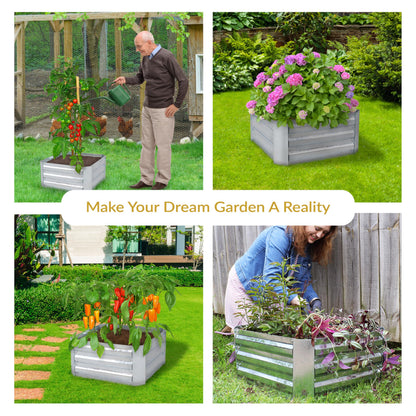 Sunnydaze Galvanized Raised Garden Bed Kit - 2x2x1 ft Outdoor Raised Garden Bed - Metal Planter Box for Vegetables, Flowers, Herbs - Silver - Square