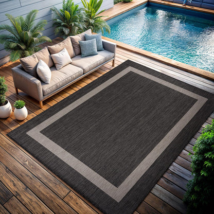 CAMILSON Outdoor Rug 9x12, Large Modern Outside Rugs for Patios Porches Waterproof Durable Washable Non-Shedding, Easy-to-Clean Indoor Outdoor Area Carpet (9 x 12, Bordered - Dark Gray/Light Gray)