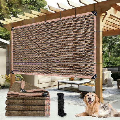 LCYFBE 90% Sun Shade Cloth with Grommets, 5 x 10 FT Pergola Shade Cover Canopy, Mesh Tarp Sun Screens for Patio, Outdoor, Garden, Backyard, Mocha