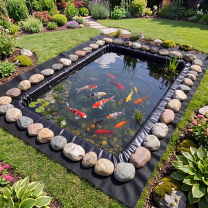 Fanfanwin 20 x 20 ft Pond Liner Underlayment 6oz Heavy Duty Black Non Woven Geotextile Underlayment Fabric with 10 U-pins for Outdoor Pond Streams Fountains Garden Waterfalls Fishpond Weed Barrier