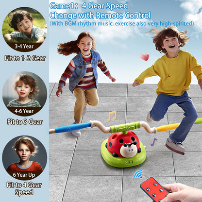 Pobaiyi 3 in 1 Musical Jump, Toss Ring Game and Stomping Launch Rocket Launcher for Kids Outdoor Toys with Remote Control, Indoor Outside Toy for Kids Ages 4-8 Toys for Ages 5-7 8-13 Birthday Gifts