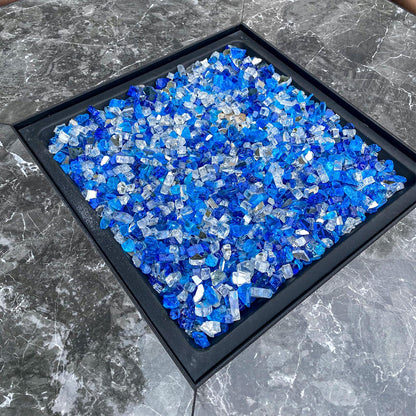 Hisencn Fire Glass 1/2 Inch - Blended Blue Reflective Tempered Fire Glass Rocks for Fire Pit, Outdoors and Indoors Natural or Propane Fireplaces, Fire Bowls Landscape Decoration, 10 Pounds
