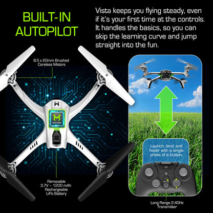 Sky Viper Vista HD Video RC Drone, Stream and Record, Optical Flow, Rechargeable Battery