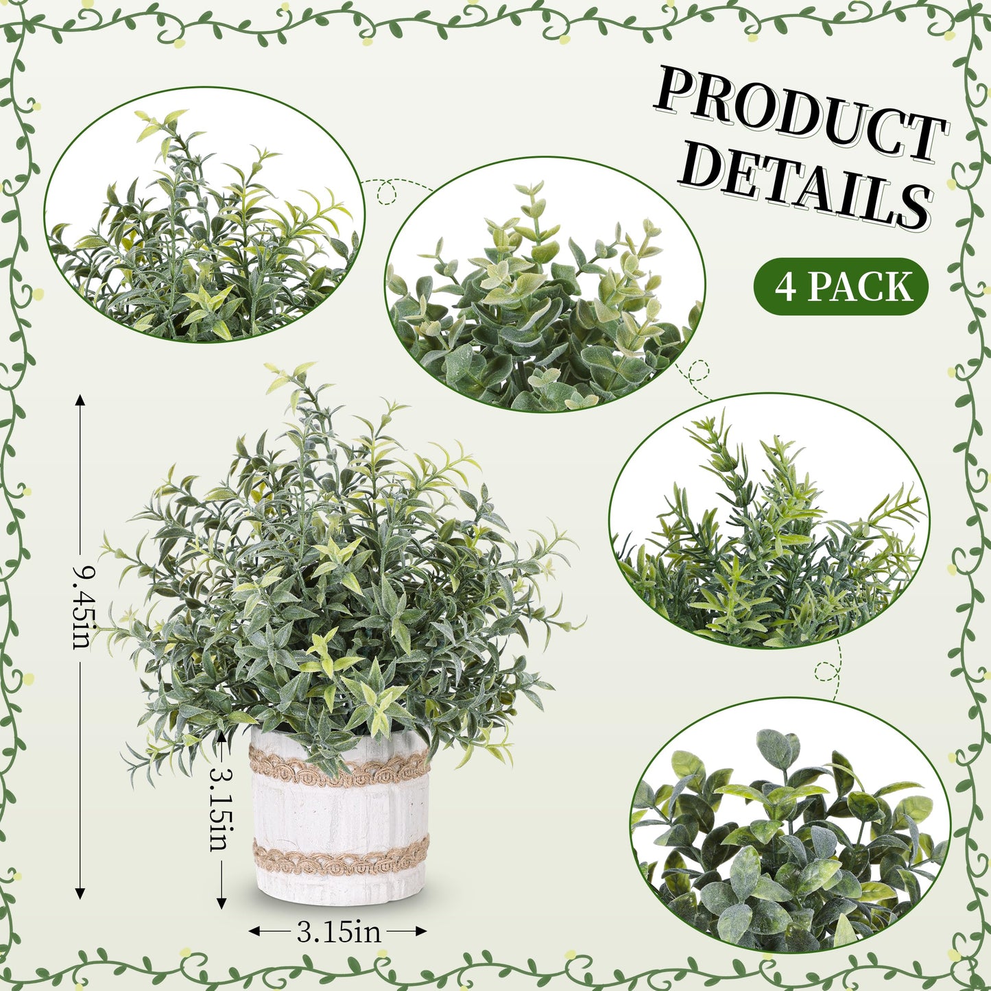 Der Rose 4 Pack Farmhouse Fake Plants Artificial Plants for Home Kitchen Office Desk Rustic Table Boho Aesthetic Room Decor Indoor