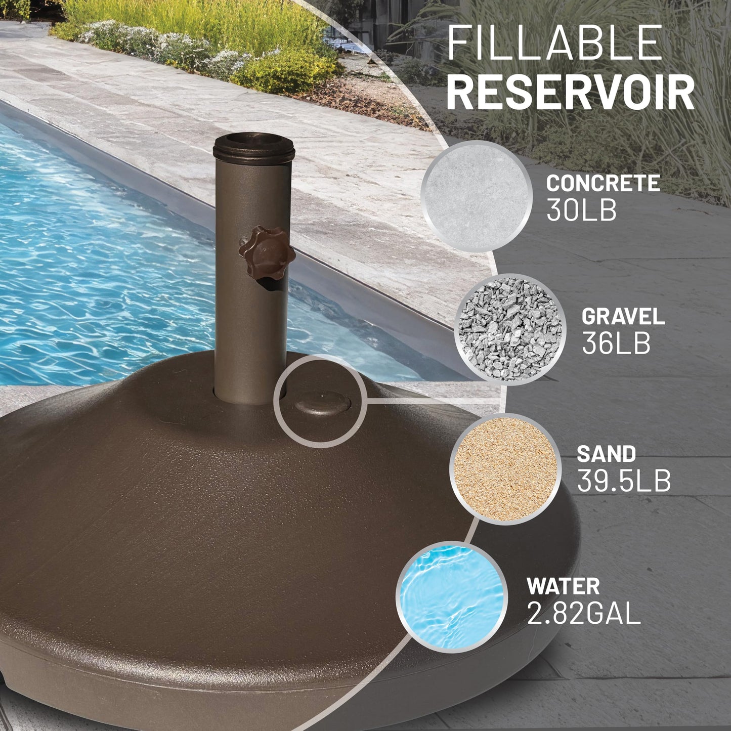 US Weight Fillable Round Umbrella Base - for Use with Patio Table – Heavy Duty Base- Made in the USA
