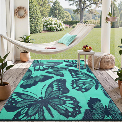 Uphome Outdoor Rug Waterproof 6x9 ft, Patio Plastic Straw Rugs for RV Camping, Reversible Butterfly Mat Outside, Indoor Outdoor Floor Carpet for Back Yard Deck Balcony Porch Beach Picnic, Teal