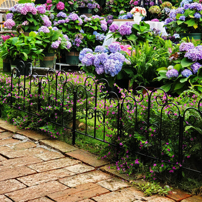 SCENDOR Decorative Iron Garden Fence 12" W x 17" H, Pack of 5 Panels Rust-Resistant Metal Fence Panels for Flower Beds, Vegetable Gardens, and Landscaping - Dog, Cat, Rabbit Designs Available