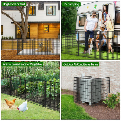 10 Panels Garden Fencing Animal Barrier, 33 in(H) X 24 ft(L) Dog Fence Outdoor for Yard Rustproof No Dig Decorative Tall Garden Fence Metal Wire Panel Border Patio Rabbit Ground Stakes Fencing