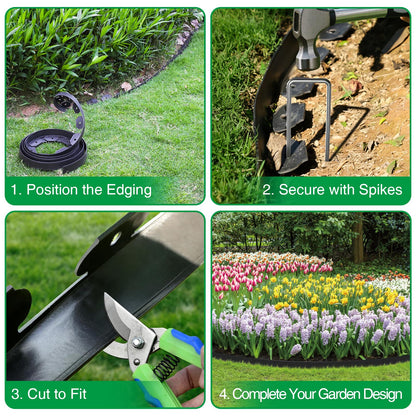 Bonviee 1.5” x 100’ Landscape Edging Kit, Garden Edging Coil with 150 Pcs Spikes, No Dig Lawn Border Design