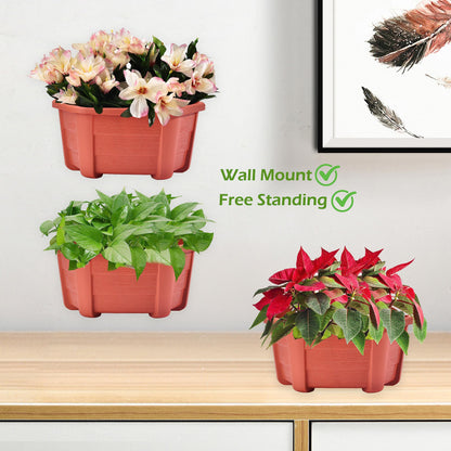 ORIMERC 9.8 inch 8 Pack Brick Red Wall Hanging Planters for Indoor Outdoor Plants Hanging Plant Holder with Drainage Hole Fence Balcony Planters Railing Hanging Pot Plant Wall Mount Decor with Hooks