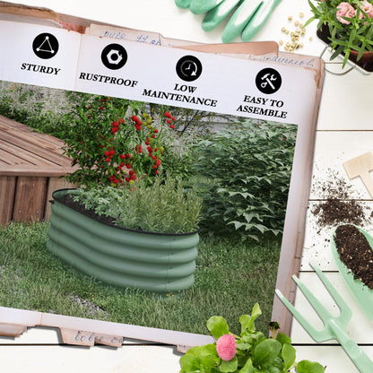 3.5' x 2' x 1.4' Galvanized Raised Garden Bed Kit, Outdoor Metal Elevated Planter Box with Safety Edging, Easy DIY Stock Tank for Growing Flowers, Herbs Vegetables, Green