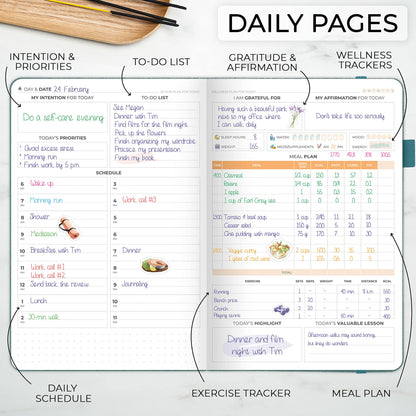 Clever Fox Wellness Planner Premium – Daily Lifestyle Journal to Support Health, Nutrition & Exercise – Healthy Living Journal with Meal, Exercise & Habit Trackers – Lasts 3 Months (Aquamarine)
