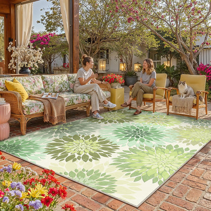 WondRg 8x10 Indoor Outdoor Area Rug Washable Patio Rug Green Non Slip Non Shedding Waterproof Carpet for Living Room Bedroom Camping Porch Backyard Camping RV Balcony Poolside Deck