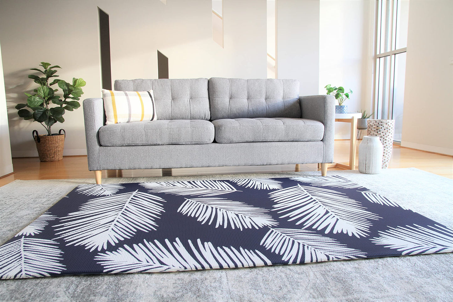 Cushmat Reversible Kids Play mat | Large | Soft, Thick, Waterproof, Easy-to-Clean, Non-Toxic, Durable, Non-Slip Play mat for Infants, Babies, Toddler, Kids & Grown-up (Palm Ocean - Black Diamonds)