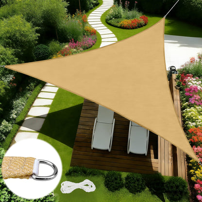12'x12'x12' Triangle Sun Shade Sail, UV Block Breathable Awnings with Wear Tear Fade Resistant Ropes, Durable Sunshades for Outdoor Patio, Garden, Deck, Yard (Sand)