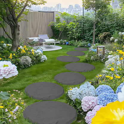 Outdoor Step Stones, Stepping Stones with Ground Stakes, Polypropylene Resin Round Step Stones with Ground Stakes for Lawn Garden Pathway (Grey)