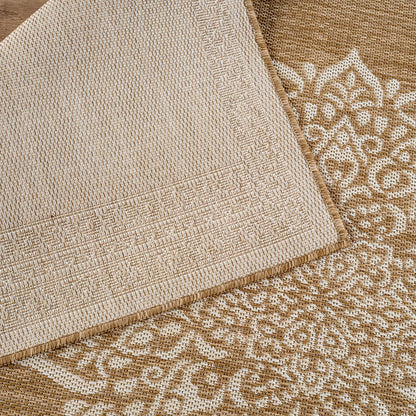 CAMILSON Outdoor Rug 10x14 Medallion Natural Modern Large Area Rugs for Indoor and Outdoor Patios Kitchen and Hallway Mats Washable Porch Deck Outside Carpet (Medallion Natural 10 x 14)