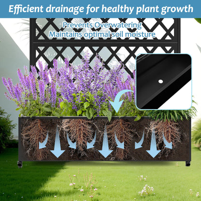 TUYOHW Metal Planter Box with Trellis, Raised Garden Bed with Privacy Screen, Outdoor Planter Box for Climbing Plants, Vine Support Flower Bed with Drainage Holes for Garden, Patio, Balcony