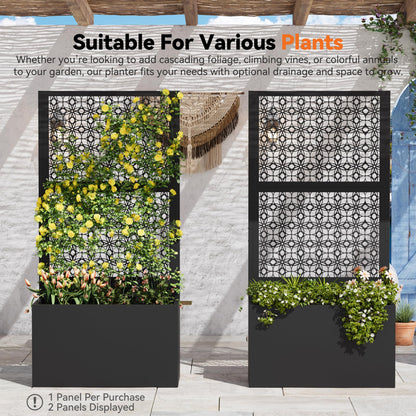 Modern Shade Metal Planter Box with Trellis Privacy Screen, 6x3 FT Large Raised Garden Bed, Multi-Functional Privacy Screen Outdoor with Drainage Holes for Climbing Plants, Petal Weave