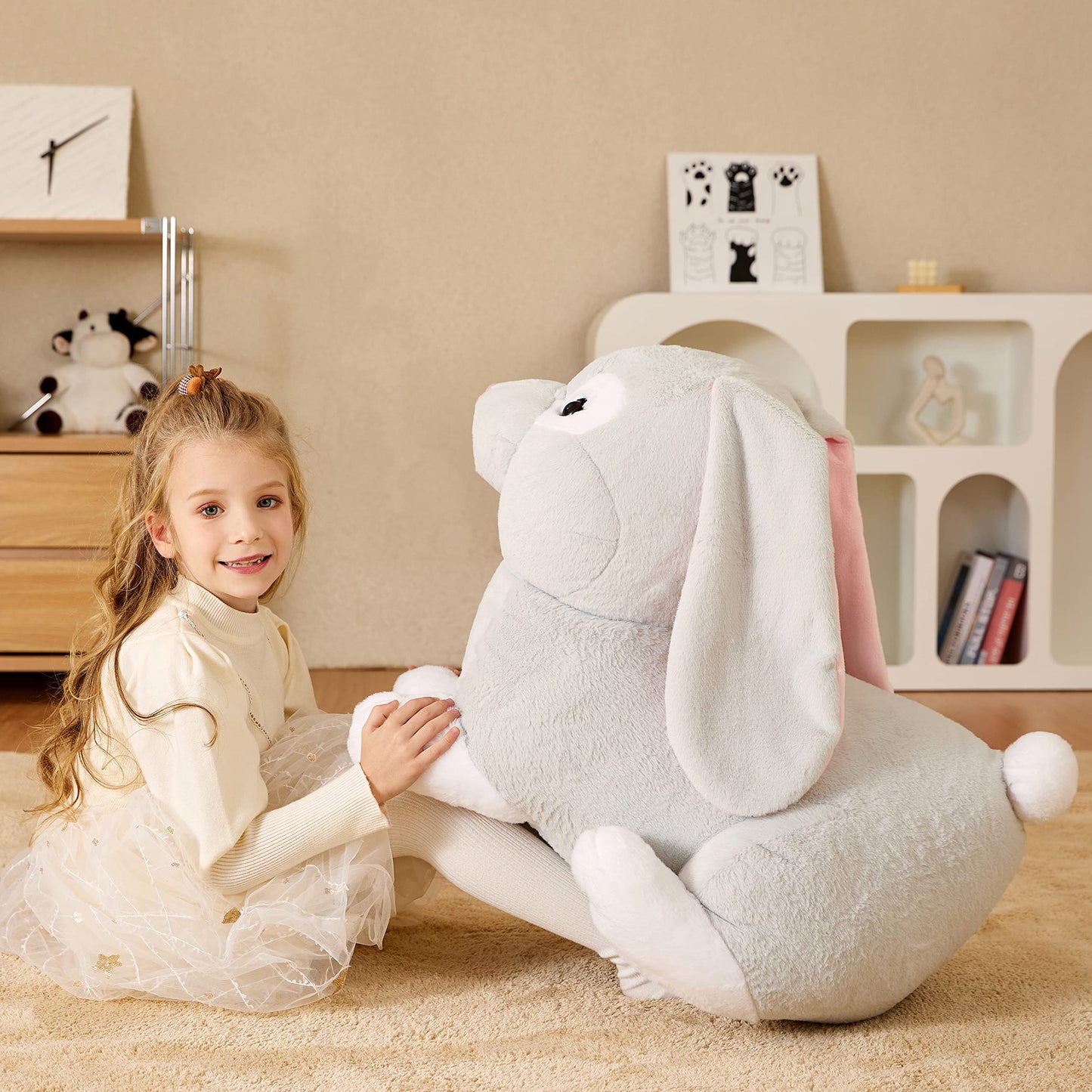 EARTHSOUND Giant Easter Rabbit Stuffed Animal Plush Toy,23 inches Large Realistic Bunny Jumbo Big Size Soft Toys,Cute Huge Plushy Fluffy Fat Plushie,Gifts for Kid