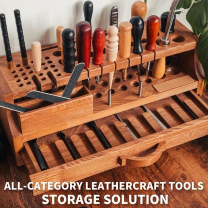 Onesince Oversized Leather Working Tool Holder, Solid Wood Leather Tool Holder, Punch Holder, Leather Tool Holders Organizers, Leather Working Tool Kit