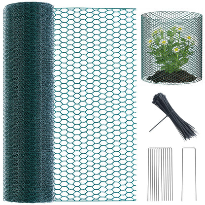 16In x 49.2Ft Plant Protectors from Animals, Wire Plant Cages for Outdoor Plants Chicken Wire Garden Protection from Animals Plant Fence Protectors to Keep Animals Out with Ground Stakes & Nylon Ties