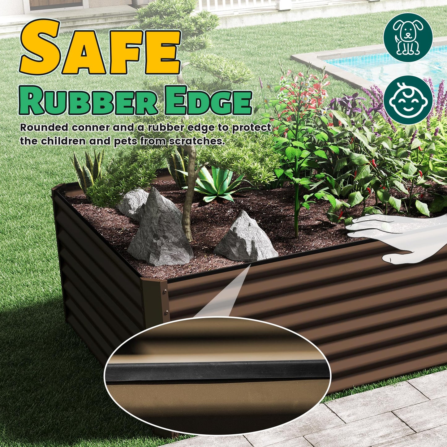 Domi 8×4×2 ft Galvanized Raised Garden Bed, Outdoor Planter Garden Boxes Large Metal Planter Box for Gardening Vegetables Fruits Flowers, Brown
