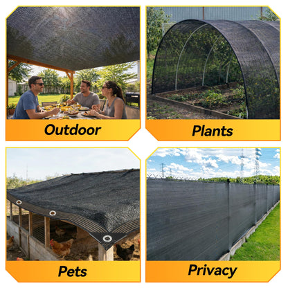 JOJOLEE 70% Sun Shade Cloth, 10x20FT Shade Net Mesh Tarp with Grommets, Black Sunblock Cover for Outdoor Patio Plants, Pergola, Greenhouse, Chicken Coop, Backyard, Balcony
