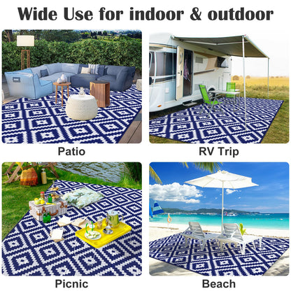 Mattitude Waterproof Outdoor Rug 6x9 Ft Outdoor Plastic Straw Rug Reversible Patio Rug Large Outdoor Carpet Area Rug for Patio Backyard Picnic Beach Camping RV Blue