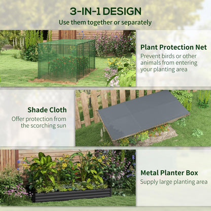 Outsunny 7.3 x 3.4 x 1 ft Galvanized Raised Garden Bed with Crop Cage Plant Protection Net and Shade Cloth Roof, Metal Planter Box with Cover for Vegetables, Flowers, Herbs, Dark Gray