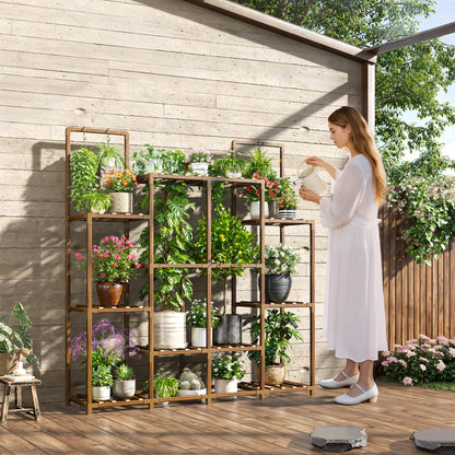 EnHomee Plant Stand Indoor Tall Plant Stand Outdoor Large Wood Plants Shelf with 12-14 Pots for Patio, Living Room, Garden, Balcony, 44.8" Wx47.2 Hx11.78 D
