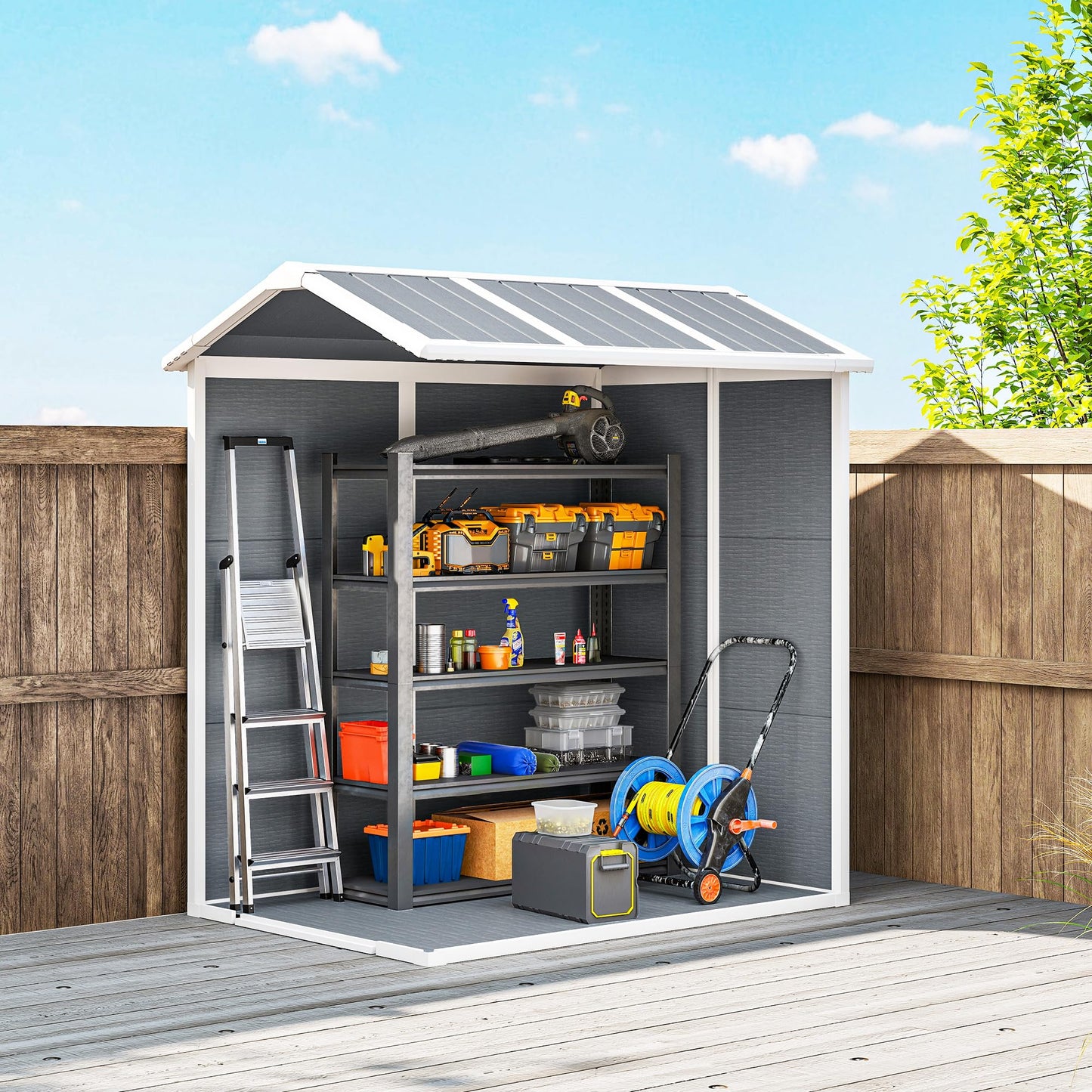 Outsunny 6' x 4' Outdoor Storage Shed, Waterproof Resin Plastic Shed with Floor, Window, Lockable Doors and Vents, All-Weather Garden Tool Shed for Backyard, Patio, Lawn, Gray