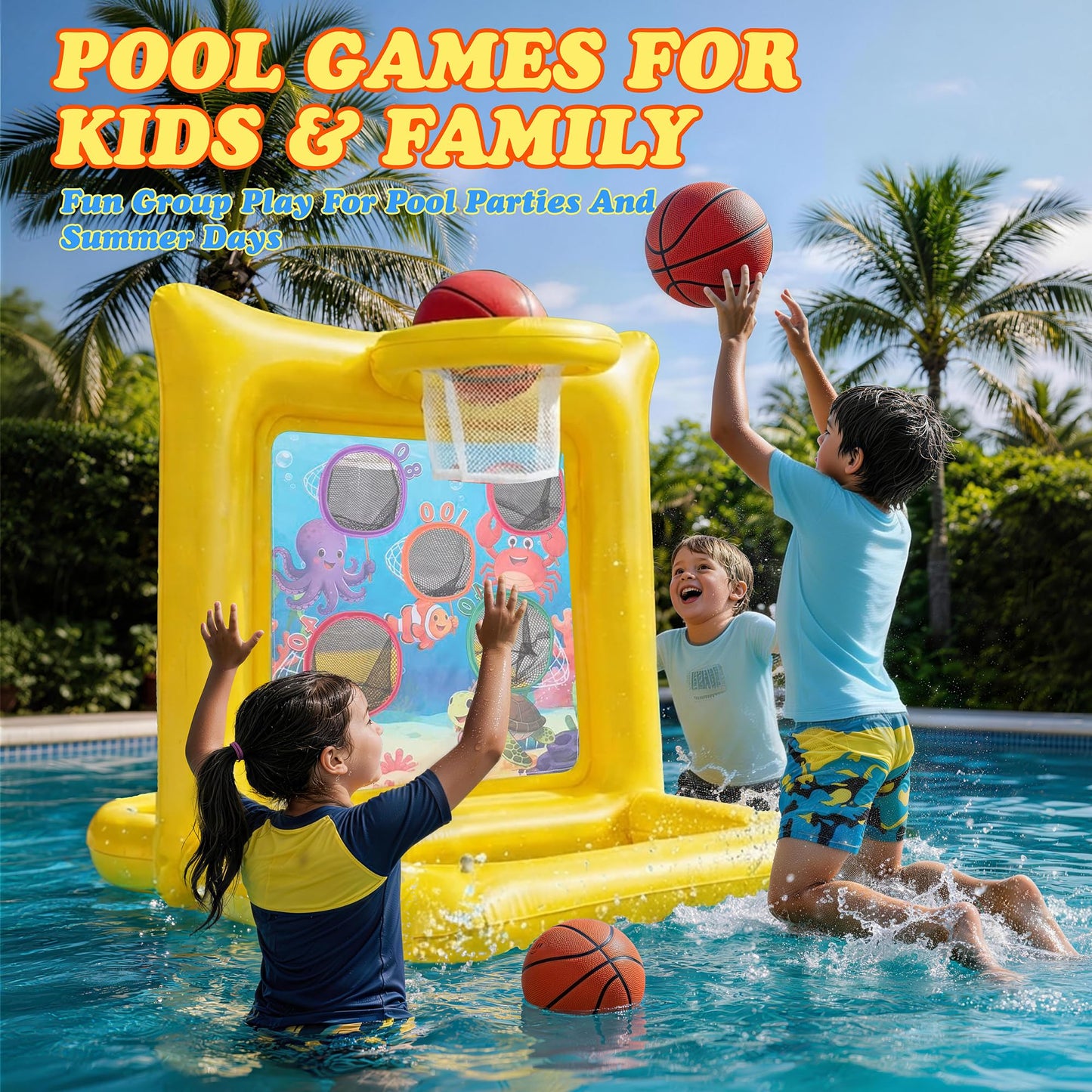 Gerosi Pool Toys for Kids & Adults, 2-in-1 Shooting Target Game & Pool Basketball Hoop, Family Pool Toy for Summer Swimming Pool Games, Pool Party Games and Backyard Fun