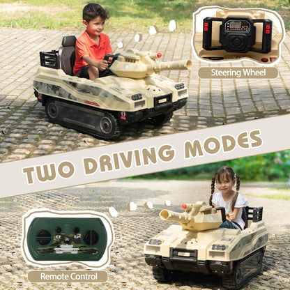 TOBBI 24V Electric Kids Ride on Toys, Battery Powered Tank Car for Toddlers to Drive with Remote Control/8 Missiles/360°Spin/Rubber Tracks/Music, Off-Road Vehicles for Boy&Girl Aged 3-8 Years