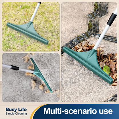 Yocada Artificial Turf Rake Grass Brush Broom Carpet Lawn Leaf Rake Cleaner Broom Telescopic Iron Pole for Yard Cleaning and Pet Hair Removal 56.69"