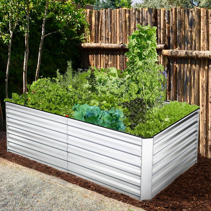 6x3x2FT Raised Garden Bed Kit, Galvanized Planter Raised Garden Boxes Outdoor w/Anti Cutting Strip & A pair of gloves, Deep Root Raised Planter for Vegetables, Fruits, Flowers and Herbs, Silver