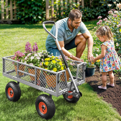 Autodaya Heavy Duty 900 lbs Capacity Garden Cart Wagon with 10" Pneumatic Tires & Removable Mesh Sides - 180° Rotating Handle, 4 Cu.Ft Utility Wagon for Yard, Garden, Hauling, All Terrain Outdoor Use