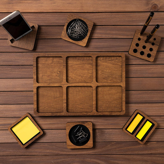 Vigo Wood Desk Organizer - Desk Organizers and Accessories for Office Accessories, Home Office Essentials, Workspace Organization - Stylish Office Organizer with Compartments for Phone, Pens (Large)