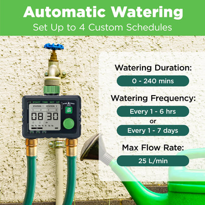 Pine Tree Tools Hose Timer - Programmable Water Timer for Garden, Automatic & Manual Watering System, Outdoor Faucet for Lawn, Garden & Yard, Battery Operated, 2 Outlet Hose Watering