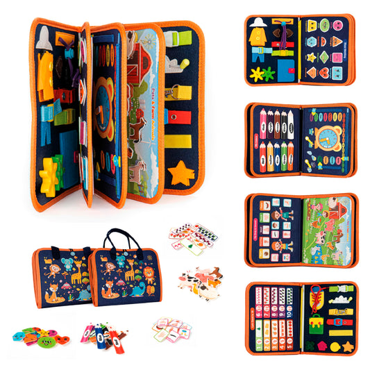 Ibenji Montessori Busy Book for Toddlers – Sensory Learning Toy with Zippers, Buckles, Letters, Numbers & Puzzles – Travel Quiet Book for Airplane & Car