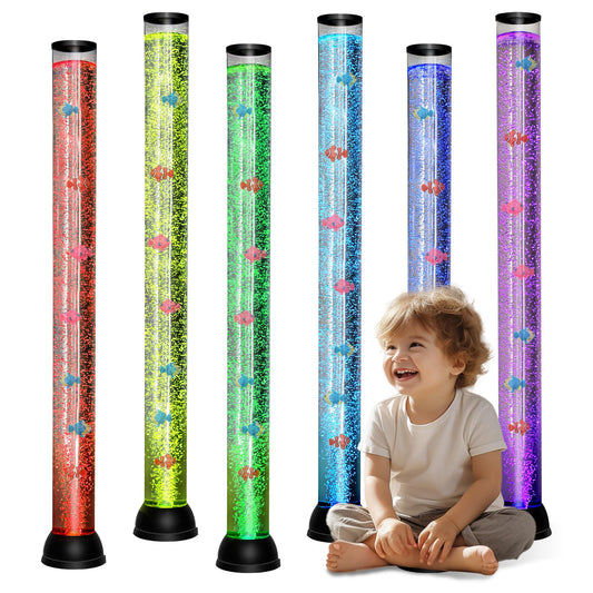 4FT Sensory LED Water Bubble Tube Lamp with 12 Fish and Color Changing Light Effects, Sensory Bubble Tube Lamp for Autistic ADHD Children Alleviating Stress and Anxiety in Adults