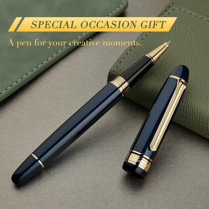 BEILUNER 319 Piano Blue Lacquer Rollerball - Stunning Luxury Pen with 24K Gold, Heavy, Schneider Black Ink Refill, Best Gift Set for Men & Women, Professional, Executive Office, Fancy Classic Pens