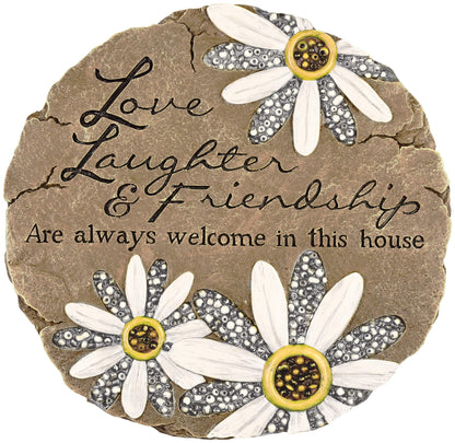 Carson Friendship Garden Stone, Garden Decor Stepping Stones with Beadworks Decorative Home Accent, Daisy, Round, 9 x 9.25 inches